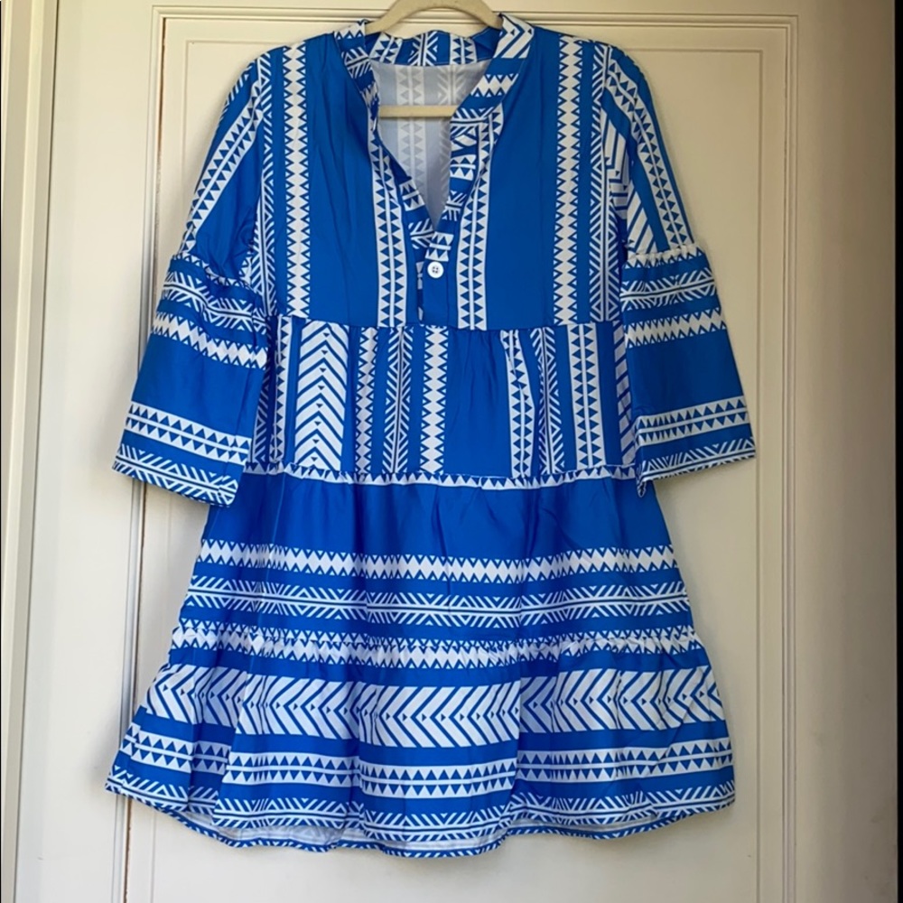 Really Cute Tiered Blue And White Summer Dress